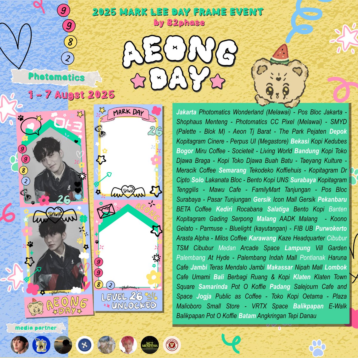 8299MHz's tweet image. ゛ᥲꫀꪮᥒg dᥲᥡ 🐈‍⬛ ⸝⸝.ᐟ⋆ ( ͡•. •. ͡ )

2025 Mark Lee Day Frame Event
Photoboth Template by @82phase 

📮 Photomatics ꒰ 1 - 7 Agustus 2025 ꒱
📮 Snaplab ꒰ 8 - 21 Agustus 2025 ꒱
 
more details on thread

#OurAeongTurns26 #HappyMarkDay #MARK #마크