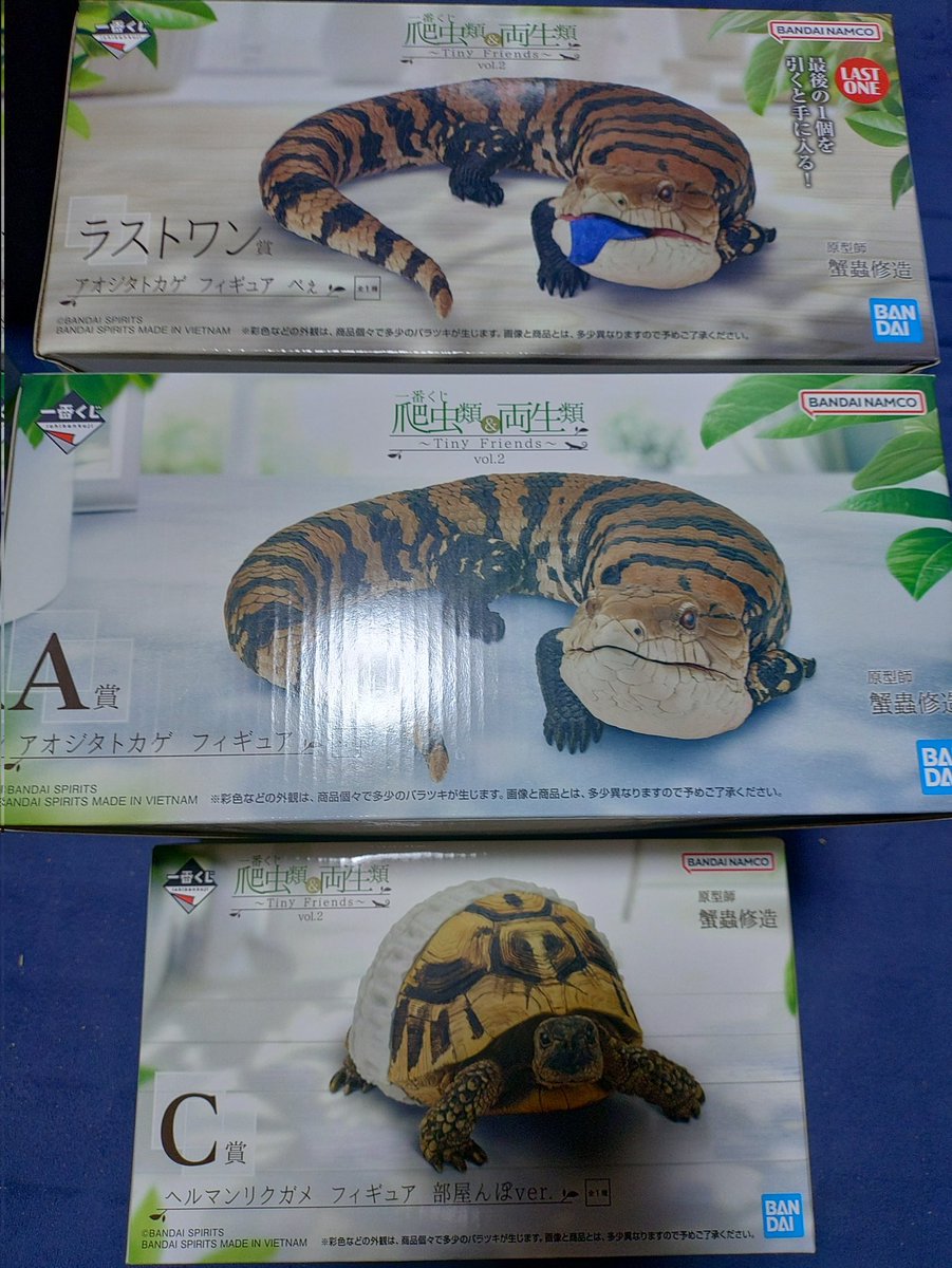 2軒回って、どちらもB賞のフトアゴとE賞のシシバナ売り切れ(*_*)
でも2軒目で残り少なくなってたからラストワン賞ゲット！
フトアゴとシシバナ欲しかったなあ(ToT)
#一番くじに爬虫類と両生類が再びやってきた