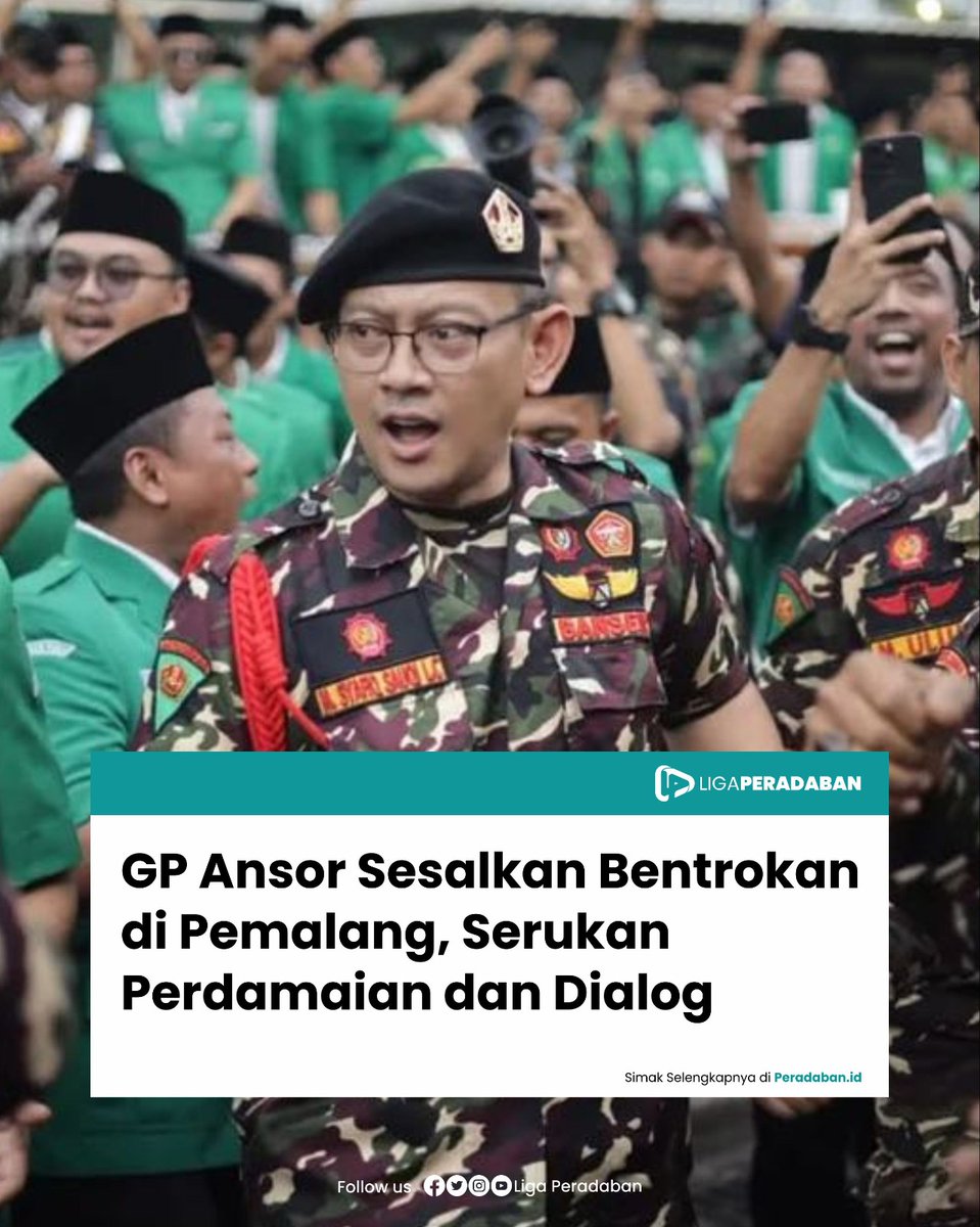 KawalKyai (@kawalkyai) on Twitter photo “Kami mendukung penuh proses hukum yang transparan dan adil. Siapapun yang terbukti melanggar hukum harus ditindak dengan sanksi setimpal. Namun penanganannya harus tetap bijak agar tidak memperuncing konflik di akar rumput,” tegas Syauqi.
<a href="/Official_Ansor/">Gerakan Pemuda Ansor</a>
peradaban.id/gp-ansor-sesal… “Kami mendukung penuh proses hukum yang transparan dan adil. Siapapun yang terbukti melanggar hukum harus ditindak dengan sanksi setimpal. Namun penanganannya harus tetap bijak agar tidak memperuncing konflik di akar rumput,” tegas Syauqi.
<a href="/Official_Ansor/">Gerakan Pemuda Ansor</a>
peradaban.id/gp-ansor-sesal…