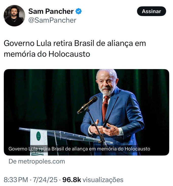 Motivos possíveis para Lula retirar o Brasil de aliança pela memória do Holocausto (não é apoio a Israel, que nem existia):

1) Anti-semitismo
2) Anti-semitismo
3) Anti-semitismo
4) Anti-semitismo

E eles nos chamam de n…