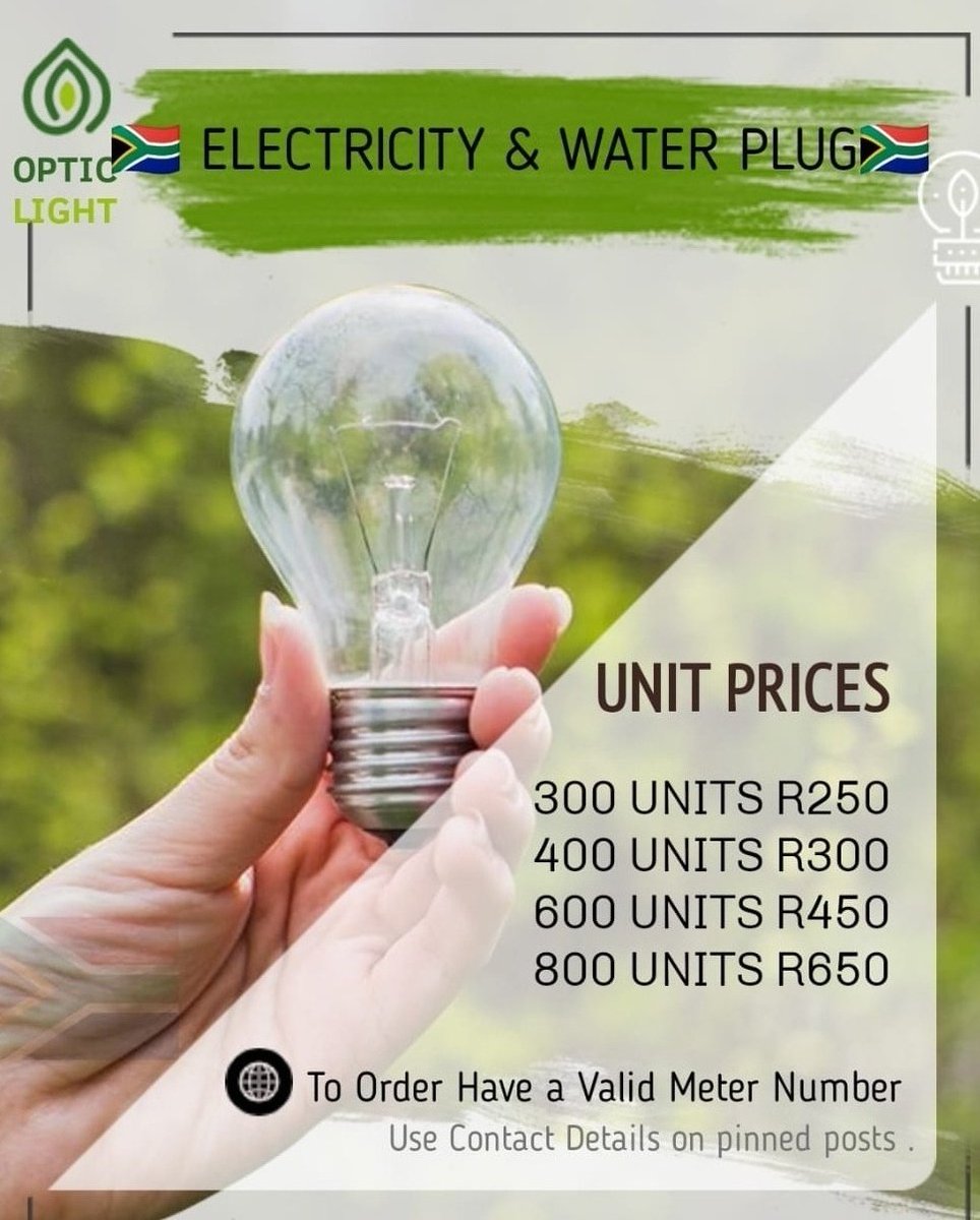 Neo_Mogaley's tweet image. 🇿🇦 Your Daily Electricity Plug ♻️

300 Units-R250
400 Units-R300
600 Units-R450
800 Units-R650

📱 Whatspp: 079 816 9013 ♻️

Relebogile Gavin Hunt Cara Cara BRICS Our Day Hulk Hogan #GuaranteedR92Million Power Talk #SophieMokoena #VivaPedros Zakes Lepasa Mr Media #KCToyota