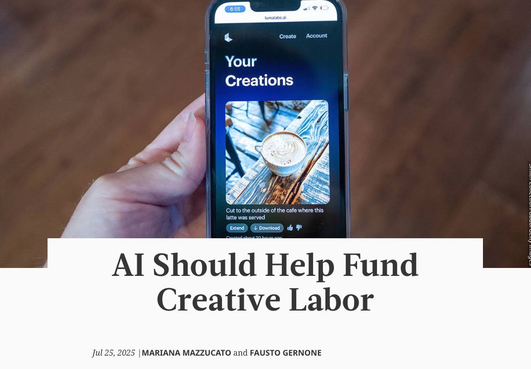 Mariana Mazzucato (@mazzucatom) on Twitter photo Generative AI models are a collective work of art built on the free labour of millions of creators. Rather than raising digital walls and enforcing stricter copyright, however, we must treat creative knowledge as a public good.
New piece with <a href="/FaustoGernone/">Fausto Gernone</a> in <a href="/ProSyn/">Project Syndicate</a> ➡️ Generative AI models are a collective work of art built on the free labour of millions of creators. Rather than raising digital walls and enforcing stricter copyright, however, we must treat creative knowledge as a public good.
New piece with <a href="/FaustoGernone/">Fausto Gernone</a> in <a href="/ProSyn/">Project Syndicate</a> ➡️