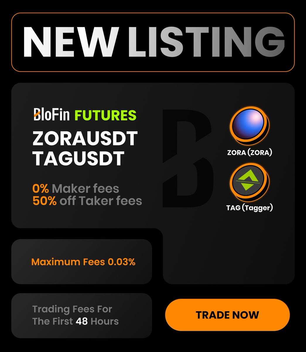 BloFin_Official's tweet image. #BloFinFutures will launch the $ZORA-USDT @zora and $TAG-USDT @TaggerAI Perpetual Contracts 🔷
Trade to take advantage of:
✅ 0% Maker Fees
✅ 50% off Taker Fees
🔗 Details: support.blofin.com/hc/en-us/artic…