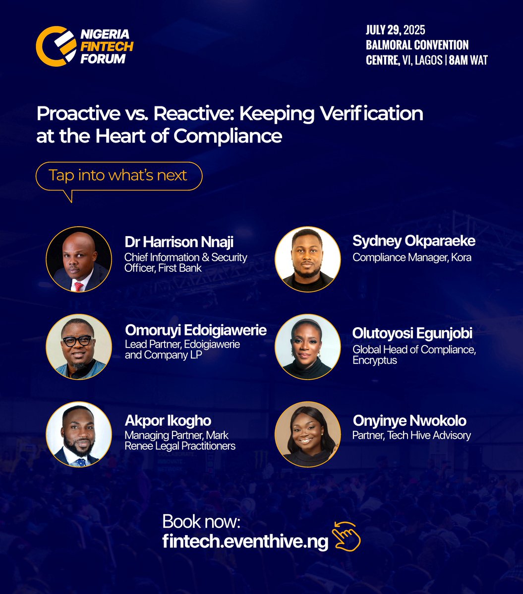afritechseries's tweet image. At Nigeria Fintech Forum 2025 the Fraud Stage will discuss ’Proactive vs. Reactive: Keeping Verification at the Heart of Compliance’. This panel will bring together compliance leaders, fraud experts, fintechs, and regulators to debate the merits of proactive versus reactive fraud…