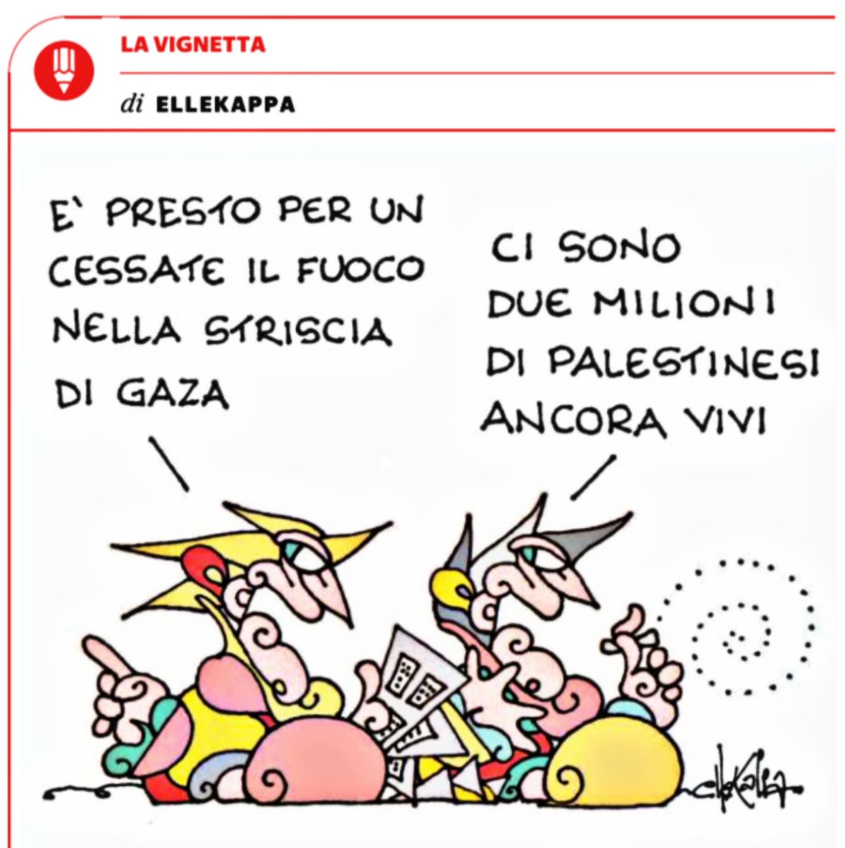 Coloro che, potendo, non fermano questa barbarie sono la vergogna dell'umanità.
(#ellekappa su #Repubblica )
#Gaza