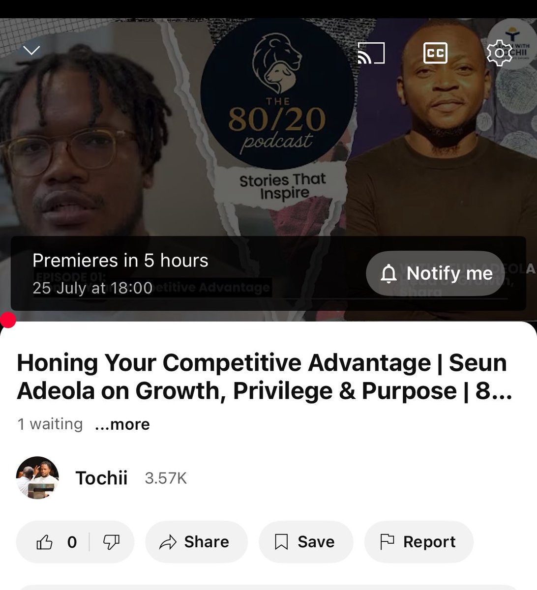 TochukwuAchebe's tweet image. 🎙️ PREMIERING at 18:00 BST/WAT
EP.01 of The 80/20 Podcast — Honing Your Competitive Advantage
with @SheunAdeola 👊🏽

We talk growth, privilege &amp;amp; purpose.
📍Watch on YouTube: @tochiistudio
🔔 Turn on notifications
#8020Podcast #LearnWithTochii