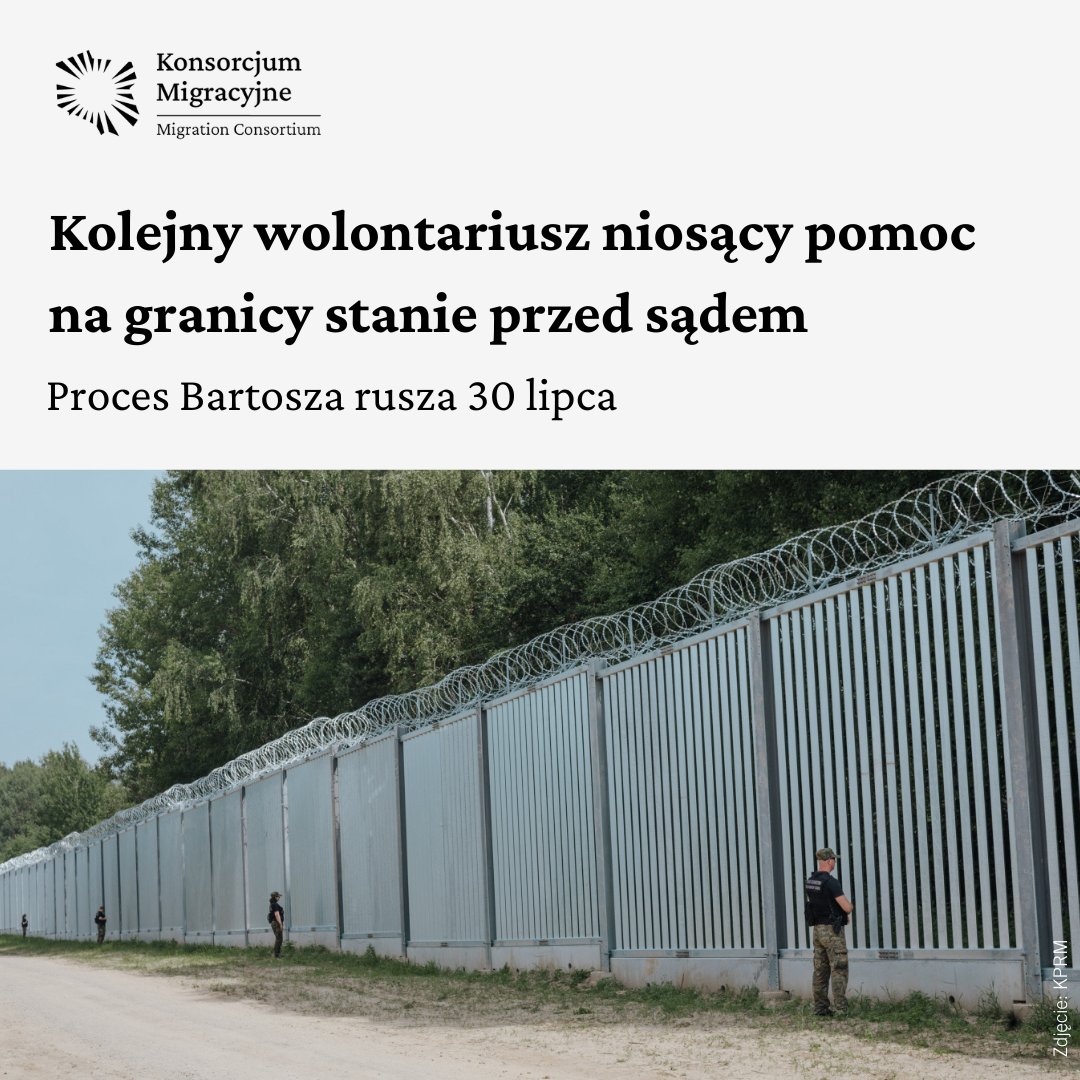 KMigracyjne's tweet image. Bartoszowi, który udzielał pomocy humanitarnej na granicy polsko-białoruskiej, grozi do 3 lat więzienia. Prokuratura oskarża go o wywieranie wpływu na działania funkcjonariuszy SG. Proces ruszy 30 lipca.
Więcej: hfhr.pl/aktualnosci/wo…
@hfhrpl @szpil_a
