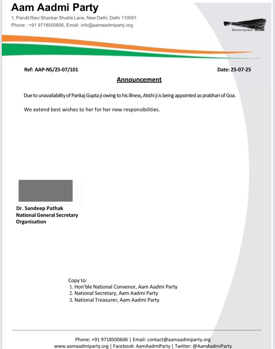 PrashantSoniNBT's tweet image. दिल्ली विधानसभा की नेता प्रतिपक्ष और पार्टी की सीनियर लीडर @AtishiAAP को मिली नई जिम्मेदारी। @AamAadmiParty ने उन्हें गोवा का प्रभारी नियुक्त किया। इससे पहले मनीष सिसोदिया को पंजाब का और गोपाल राय को गुजरात का प्रभार सौंपा गया था।
@NBTDilli