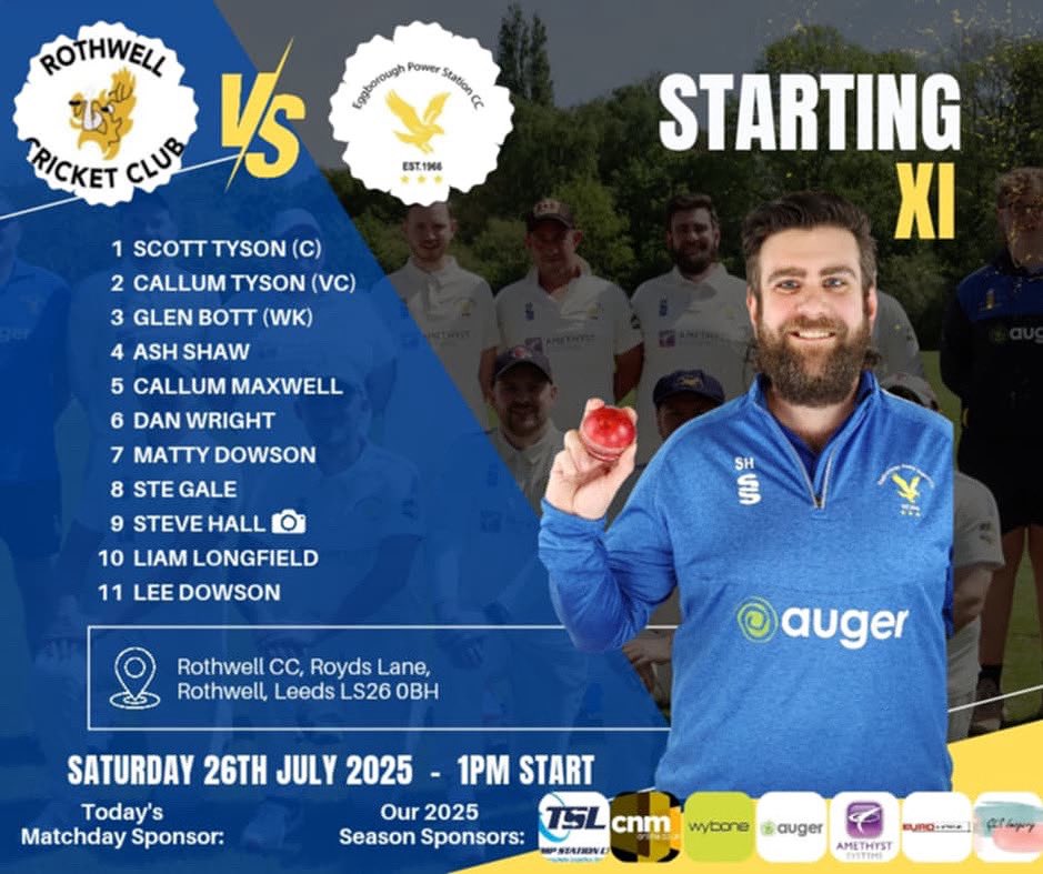 After a wash out last week, the boys are back in action tomorrow against <a href="/RothwellCricket/">Rothwell Cricket Club (Yorkshire)</a> 

Here’s how we line up! 

#UpTheEagles🦅