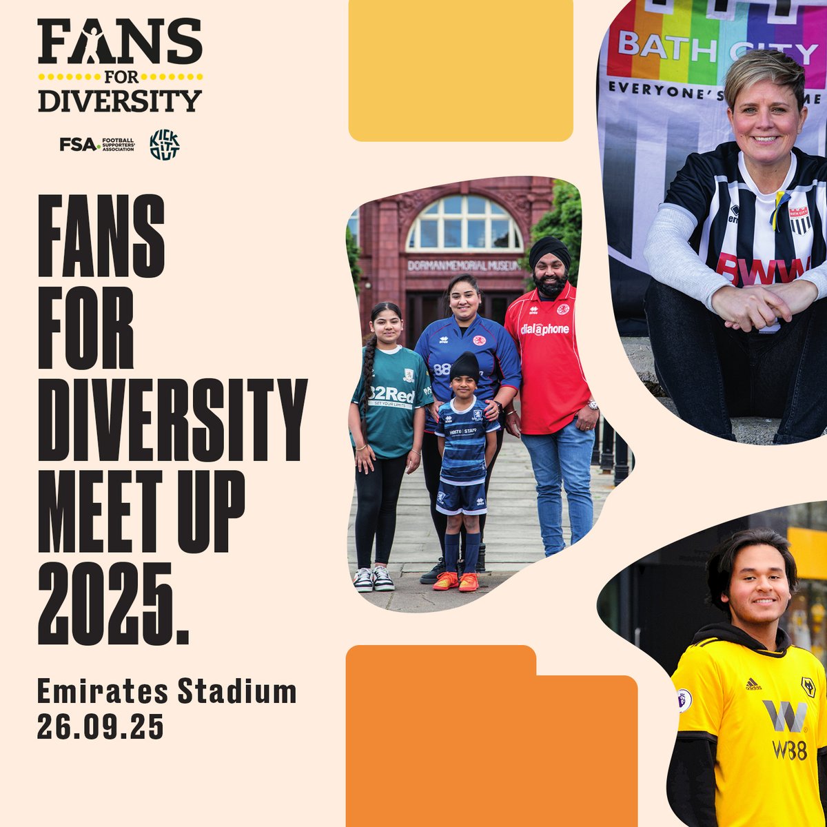 In September we’ll be heading to Arsenal’s Emirates Stadium for our big 2025 Fans for Diversity meet-up and we’re pleased to announce the shortlists for the awards due to be presented at the event.

🏆thefsa.org.uk/news/fans-for-…