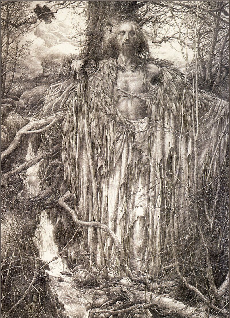 StephenGeoRae's tweet image. Merlin, driven mad with grief when his men were slaughtered in battle, finds refuge in the Caledonian Forest. His loneliness interrupted by visits from forest creatures and nature spirits, and he thereafter gains the gift of prophecy.
#merlin #alanlee #druidry
art: Alan Lee