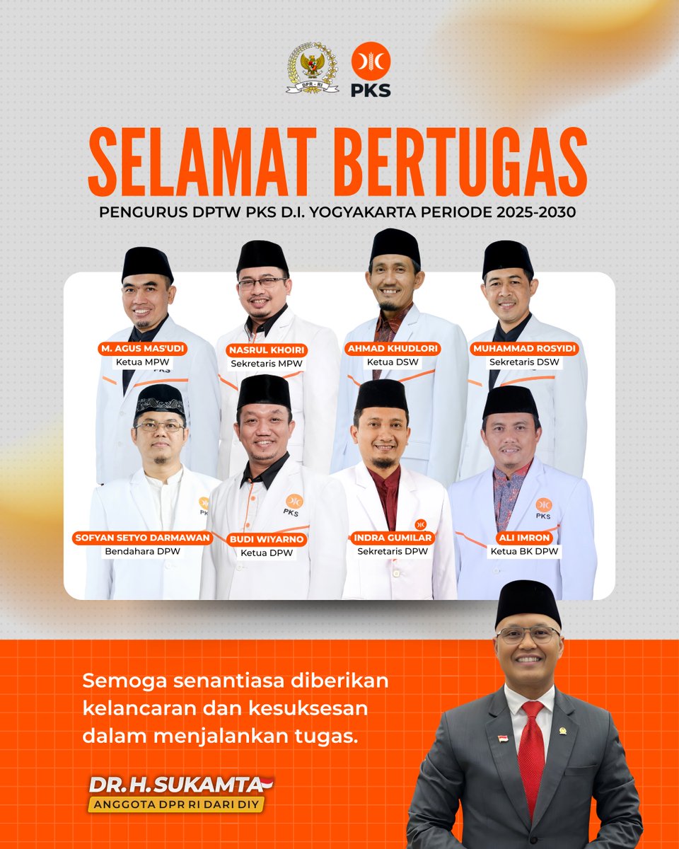 Dr Sukamta (@drsukamta) on Twitter photo Selamat bertugas untuk DPTW PKS D.I Yogyakarta.
Semoga senantiasa diberikan kelancaran dan kesuksesan dalam menjalankan tugas.
<a href="/pksdiy/">PKS D.I. Yogyakarta</a> Selamat bertugas untuk DPTW PKS D.I Yogyakarta.
Semoga senantiasa diberikan kelancaran dan kesuksesan dalam menjalankan tugas.
<a href="/pksdiy/">PKS D.I. Yogyakarta</a>