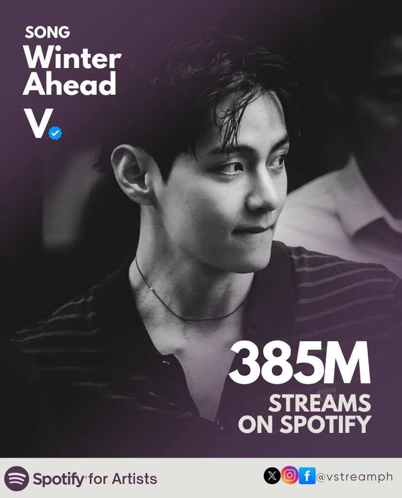vstreamph's tweet image. Winter Ahead by V (with Park Hyo Shin) has surpassed 385.000.000 streams on Spotify!