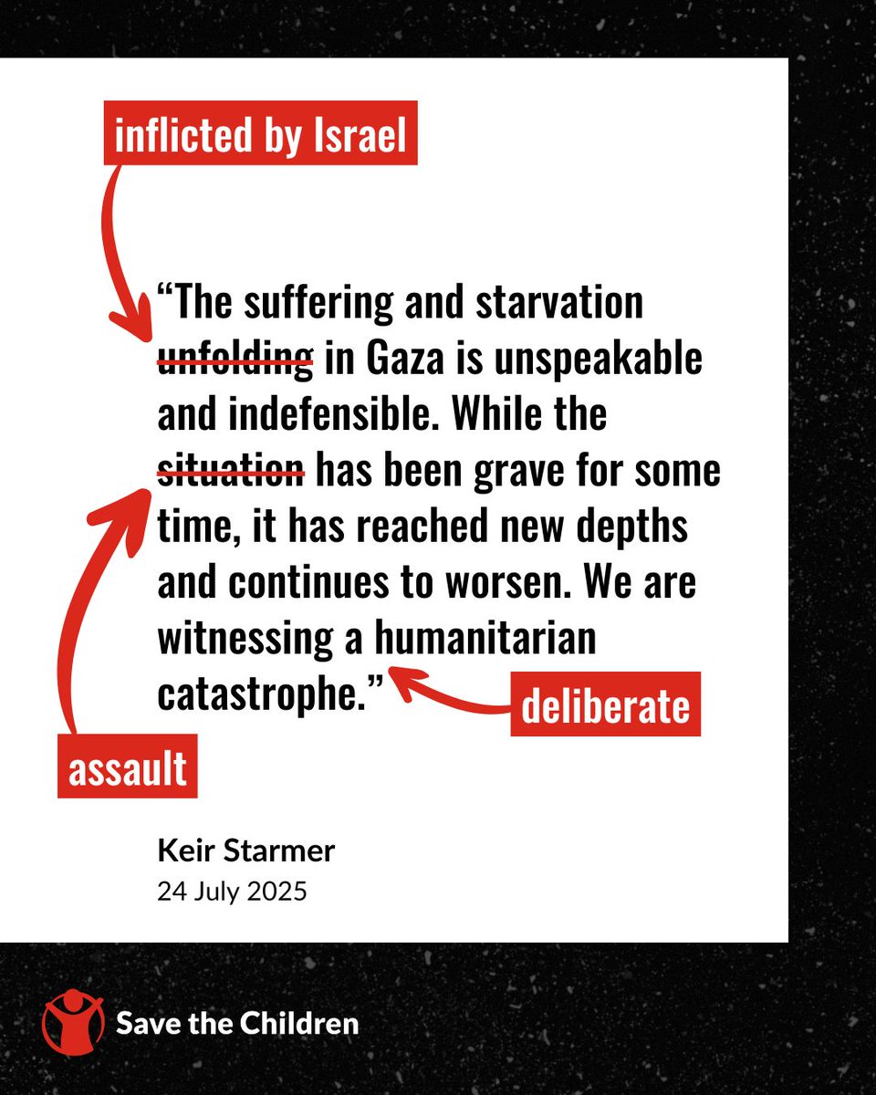 Save the Children UK (@savechildrenuk) on Twitter photo Fixed it for you, <a href="/Keir_Starmer/">Keir Starmer</a>.
The UK is an ally to Israel's atrocities in Gaza and the West Bank.
Now is the time to make our voices heard: Call on the UK Government to end its complicity.
Sign our petition: bit.ly/4kXTLJs Fixed it for you, <a href="/Keir_Starmer/">Keir Starmer</a>.
The UK is an ally to Israel's atrocities in Gaza and the West Bank.
Now is the time to make our voices heard: Call on the UK Government to end its complicity.
Sign our petition: bit.ly/4kXTLJs