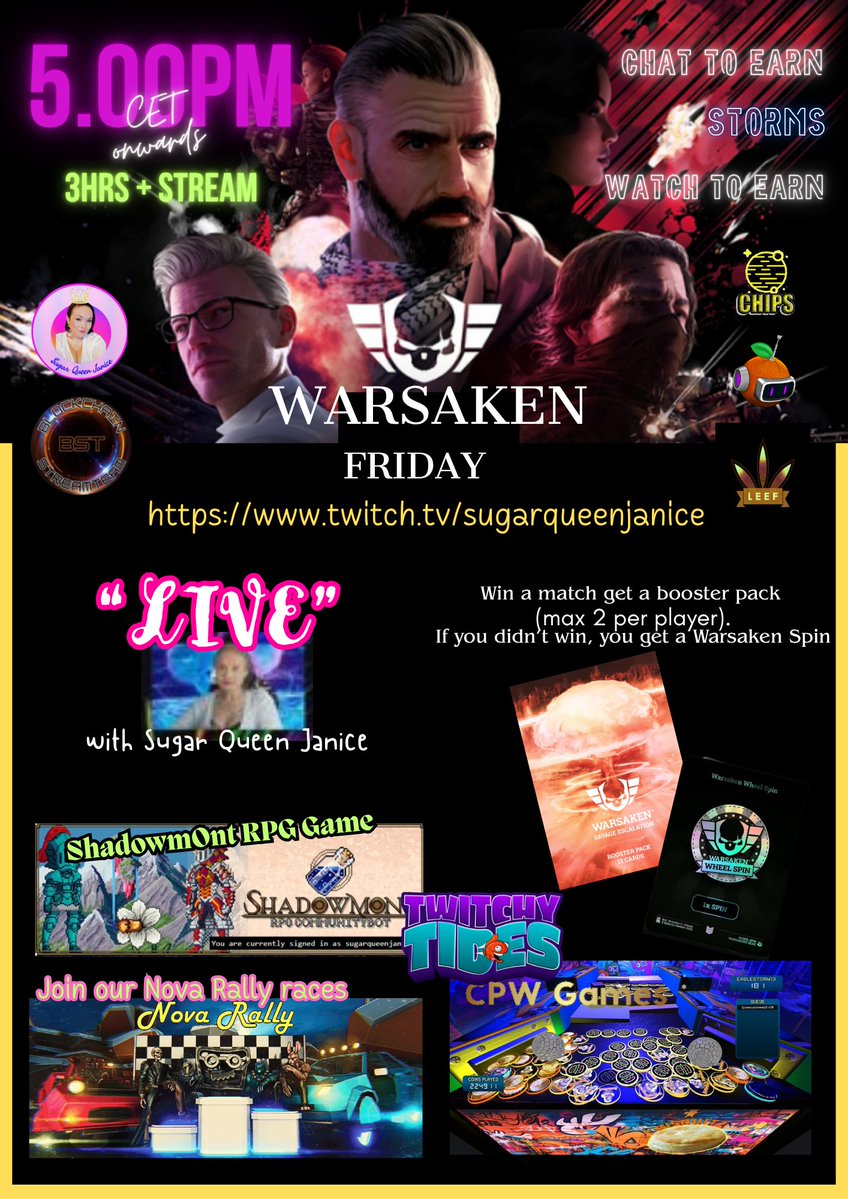 WARSAKEN FRIDAY with Sugar Queen Janice

COME JOIN ME ON TWITCH - FRIDAY 25TH JULY 2025 from 5.00 PM CET Onwards!

twitch.tv/sugarqueenjani…