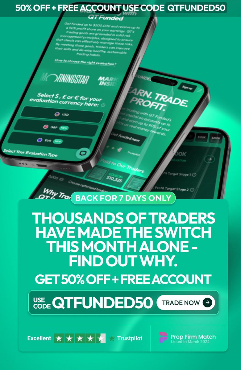 ~Audi (@bigaudi_) on Twitter photo it’s Here folks!
Get 50% OFF + a FREE account with the code “QTFUNDED50”
Lots of traders made the switch to <a href="/QtFunded/">QT | FUNDED</a> to make use of the offer.
Start here: qtfunded.quanttekel.com/ref/4015/
Offer ends in 7 days! it’s Here folks!
Get 50% OFF + a FREE account with the code “QTFUNDED50”
Lots of traders made the switch to <a href="/QtFunded/">QT | FUNDED</a> to make use of the offer.
Start here: qtfunded.quanttekel.com/ref/4015/
Offer ends in 7 days!
