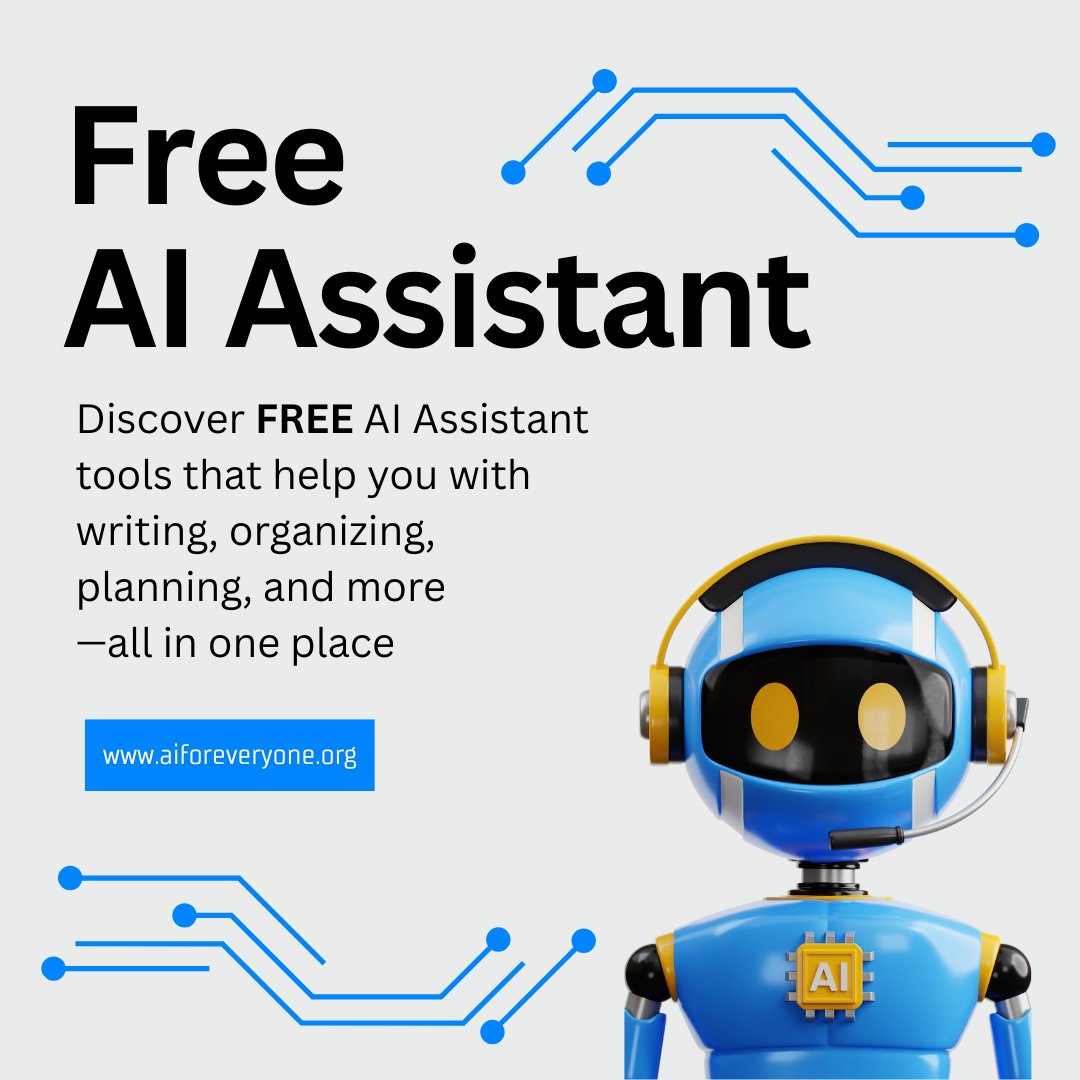 ai_foreveryone_'s tweet image. Need help staying organized? 

Get your FREE AI Assistant to plan, write, and manage tasks—effortlessly. 🤖✨

aiforeveryone.org

#AIAssistant #ProductivityTools #FreeAI #aiforeveryone