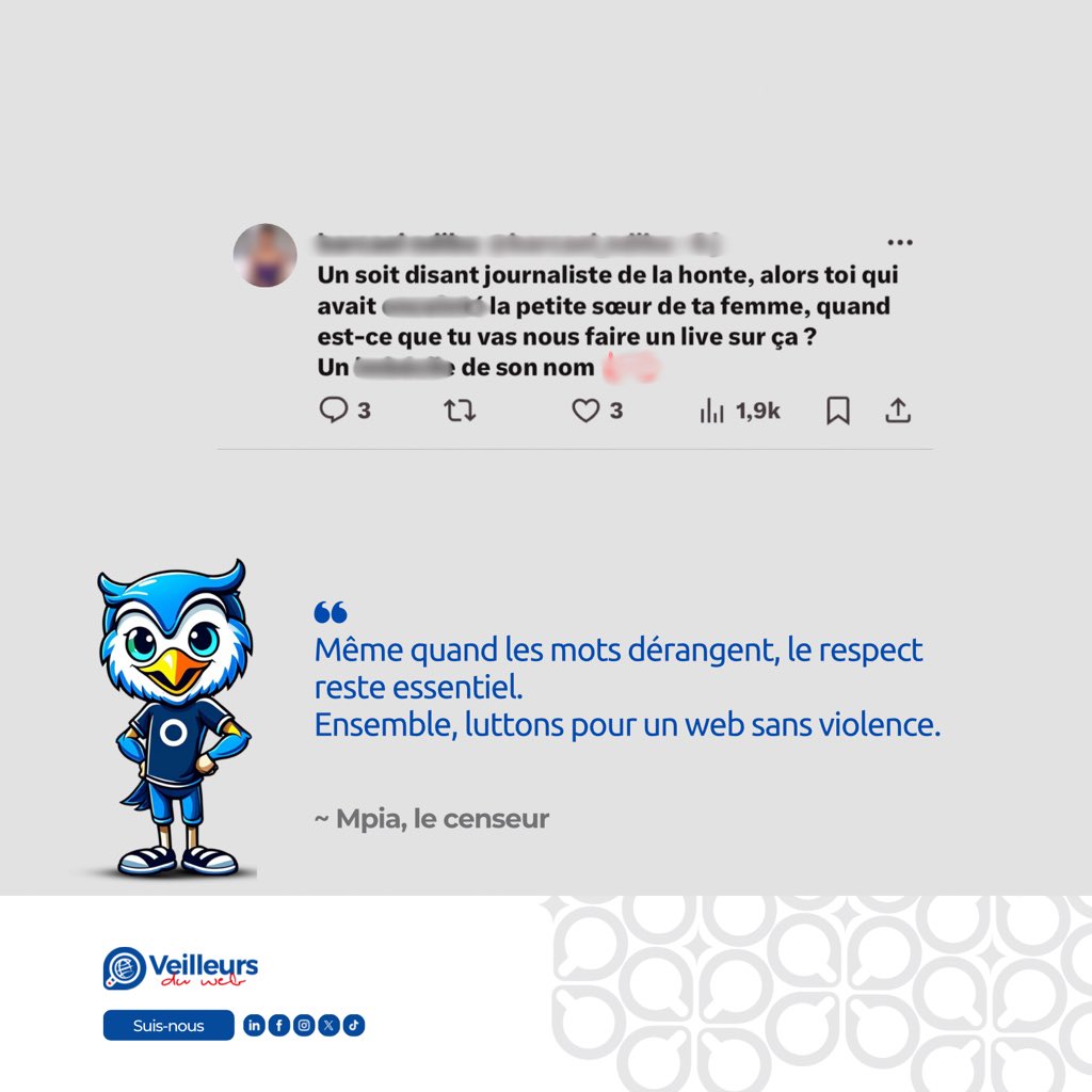 veilleursduweb's tweet image. Tu peux exprimer ton désaccord sans insulter. Même en ligne, chacun mérite le respect, peu importe son opinion ou ses choix.
Les discours haineux blessent et peuvent ruiner ta propre image.

Et toi, comment réagis-tu face à une publication qui t’énerve ?