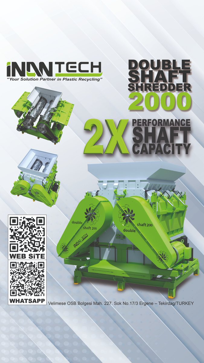 InanTech's tweet image. ♻️ Zorlu plastik atıklar için yerli üretim çözüm: İnanTech Çift Şaftlı Shredder!

 ✅ Yüksek tork
 ✅ Senkronize şaftlar
 ✅ Modüler bıçak sistemi
 ✅ Enerji verimliliği

Detaylar 👉 inanplastics.com

#GeriDönüşüm #İnanTech #Shredder
