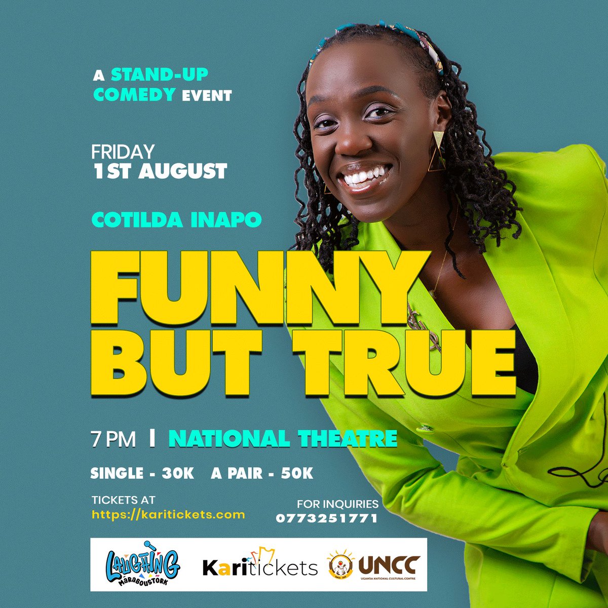 LaughMarabstork's tweet image. The awesome and ever hilarious @CotildaComedy will be doing her show Funny But True on 1st Aug at the National Theater. She will be serving up some truth that’s too funny to make up. Get your ticket(s) already.