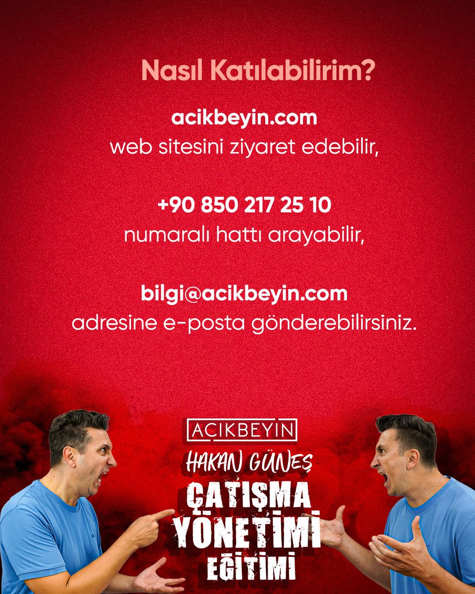 AcikBeyinEgitim's tweet image. Çatışma Yönetimi Eğitimi-11.09.25
Detaylı bilgi ve kayıt:
acikbeyin.com/egitim/catisma…