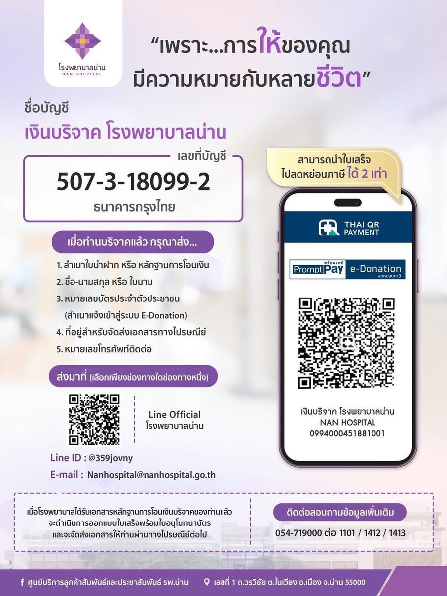 ทาง HEARTMIN ARCHIVE ขอร่วมบริจาค #น้ำท่วมน่าน ในนามแฟนคลับ ฮาร์ท BUS และ มิน DICE 

สามารถร่วมบริจาคโดยตรงได้ตามรูปที่ 2 เลยค่ะ 

และยังสามารถบริจาคสิ่งของได้ตามที่ต่าง ๆ โดยทางเราจะรีทวิตข้อมูลในส่วนนี้อีกครั้งค่ะ 

‼️ โปรดระวังมิจฉาชีพ ‼️