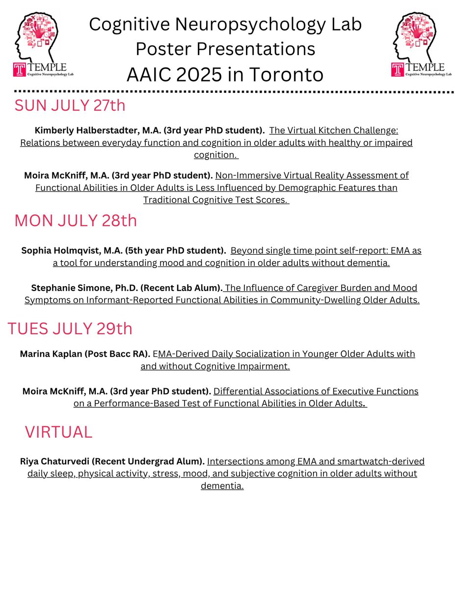 We are so excited to attend #AAIC25 this year! Check out our amazing students’ work throughout the conference - poster details below! <a href="/alzassociation/">Alzheimer's Association</a>