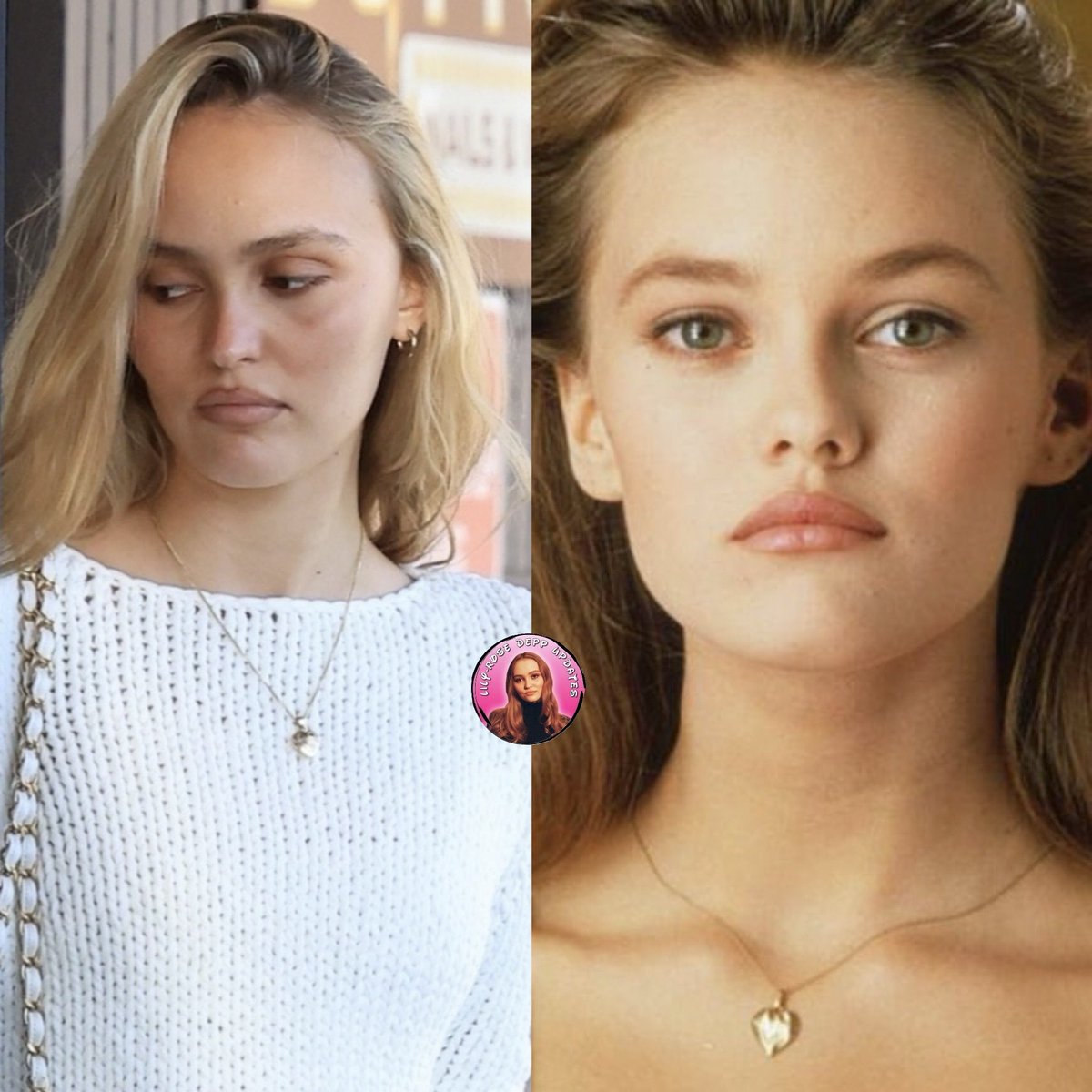 UpdatesLilyRose's tweet image. Lily-Rose wears EB Denim luca low rise baggy jeans, Gimaguas tiare white jumper, Chanel white and gold metal tote bag, and her mom Vanessa’s necklace