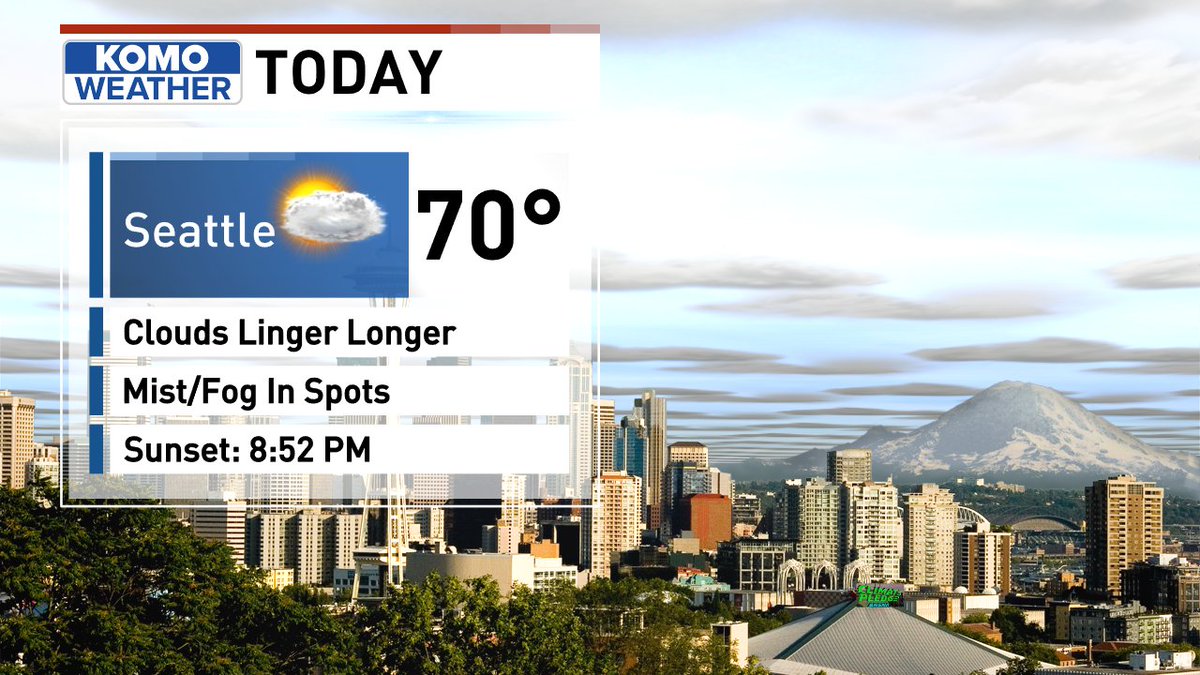 GWaldenWeather's tweet image. Friday is here!
We get a pushy marine push today. The low clouds were already settled in over Seattle by 3 am. They'll be stubborn today, too, more so than yesterday. Then, gradually, day by day, the morning clouds become less obtrusive and clear earlier 'til Monday. #WAWX