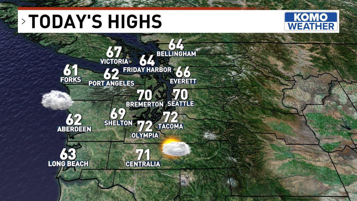 GWaldenWeather's tweet image. Friday is here!
We get a pushy marine push today. The low clouds were already settled in over Seattle by 3 am. They'll be stubborn today, too, more so than yesterday. Then, gradually, day by day, the morning clouds become less obtrusive and clear earlier 'til Monday. #WAWX