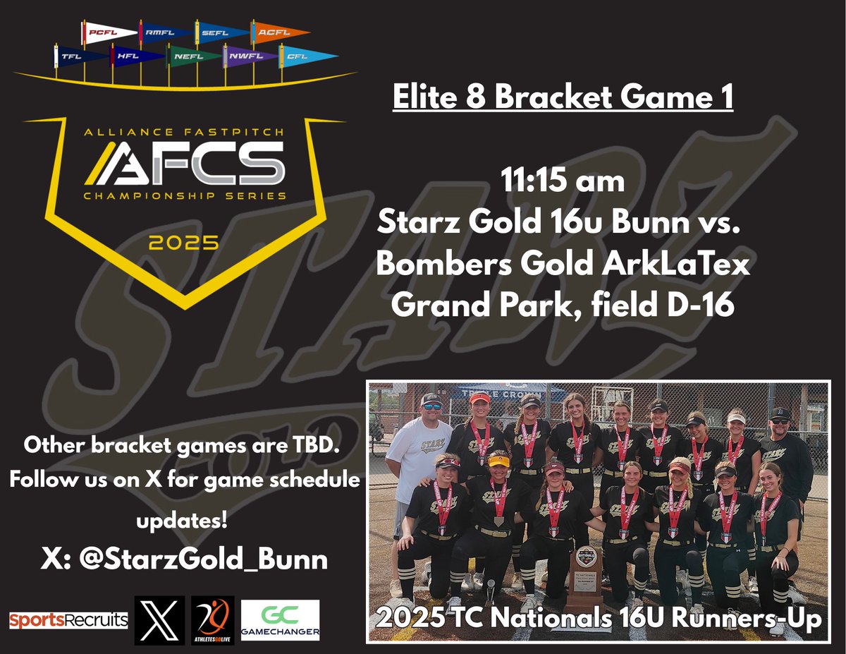 Starz Gold 16u (Bunn) (@starzgold_bunn) on Twitter photo Heading into the Elite 8 Bracket this morning! Come check us out at Grand Park!
<a href="/StarzGold/">StarzGold</a> <a href="/CoachBrandon24/">Brandon Perks</a> <a href="/dblaron31/">Aaron McCoy</a> <a href="/thealliancefp/">The Alliance Fastpitch</a> <a href="/AGLSoftball/">AthletesGoLive Softball</a> <a href="/GetGameChanger/">GameChanger</a> Heading into the Elite 8 Bracket this morning! Come check us out at Grand Park!
<a href="/StarzGold/">StarzGold</a> <a href="/CoachBrandon24/">Brandon Perks</a> <a href="/dblaron31/">Aaron McCoy</a> <a href="/thealliancefp/">The Alliance Fastpitch</a> <a href="/AGLSoftball/">AthletesGoLive Softball</a> <a href="/GetGameChanger/">GameChanger</a>