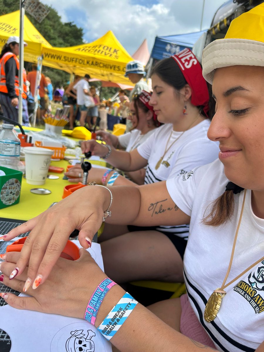 SuffolkArchives's tweet image. Our pirate crew have made port in the Kids Area @LatitudeFest. They're making badges & pirate hats in the Creative Crafters & Busy Bookworms section. Perfect to amuse young adventurers while you check out our Archives on Tour trailer exhibition Anchors Away: Suffolk & the Sea.