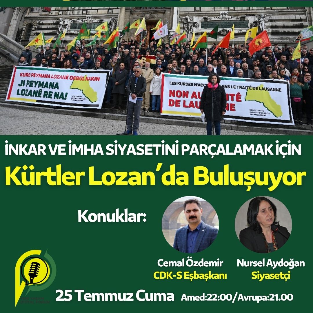 yeniyasam_'s tweet image. Kürdistan'ın parçalanmasında ve Kürt inkarında tarihsel bir aşama olan Lozan Antlaşmasının yıl dönümünde Kürtler taleplerini haykırmak için Lozan'da buluşuyor!
Konuklar
Nursel Aydoğan @nurselaydogan58
Cemal Özdemir @CemalÖzdemir @CemalOzdemirSur
Bu akşam 22.00'de yayındayız!