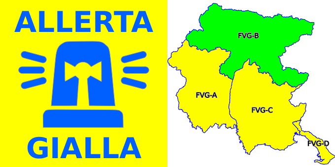 ProtCivReg_FVG's tweet image. #AllertameteoFVG 
ALLERTA REGIONALE N.13/2025: DALLE ORE 00 .00 ALLE 24,00 DEL 26/07  ALLERTA GIALLA PER TEMPORALI FORTI SU FVG-A, FVG-C, FVG-D. bit.ly/3lcJsoh