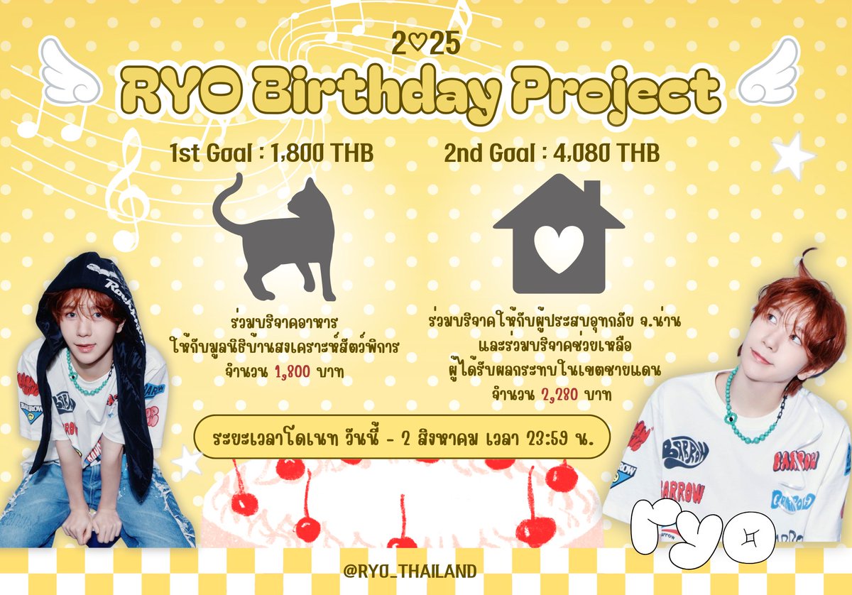 RYO_THAILAND's tweet image. 𝟮𝟬𝟮𝟱 𝗥𝗬𝗢 𝗕𝗶𝗿𝘁𝗵𝗱𝗮𝘆 𝗣𝗿𝗼𝗷𝗲𝗰𝘁 𝗗𝗼𝗻𝗮𝘁𝗶𝗼𝗻 🌼💛
ขอเชิญชวนวิชเส้นทุกๆคนมาร่วมทำบุญในนามของคุณเรียว เนื่องในวันเกิดของคุณเรียวกันนะคะ ☆
รายละเอียด ★ bit.ly/3TU9qi5
สถานะผู้โดเนท ★ bit.ly/4o4Pd6L
ระยะเวลาโดเนท: วันนี้ - 2 สิงหาคม 2025…