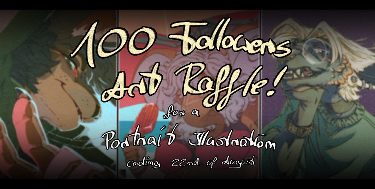 💫100 Followers Celebration Raffle!
Thank you so much guys!
I want to give back with a Portrait Illustration. 

🪩The Rules: 

- Follow me, like and RT this post
- Comment a ref of your fursona/oc
- One Winner will be chosen randomly 

Ends August 22nd. 

Good Luck! 🌠