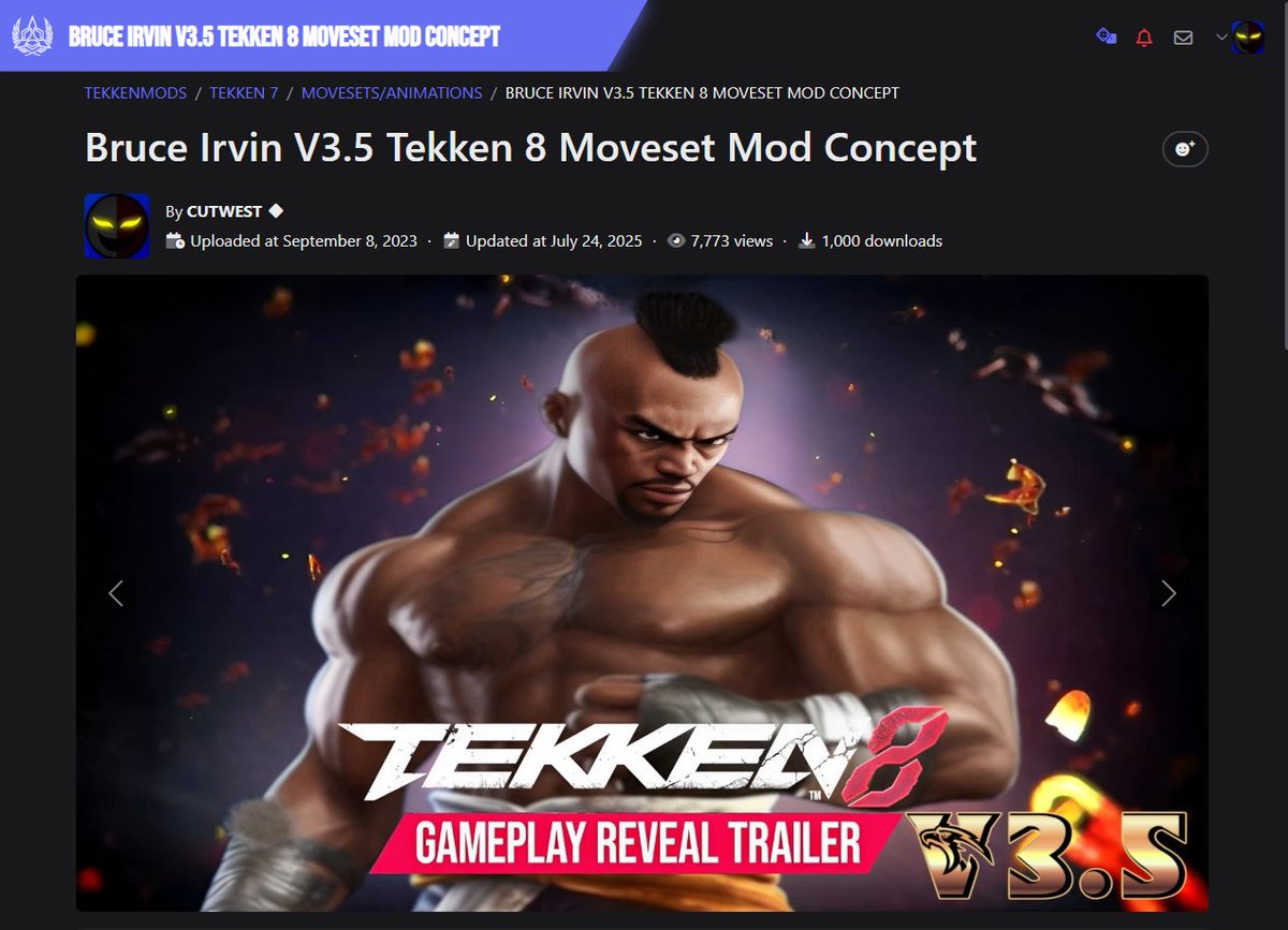 pt 1 of 2

I would like to take this time to announce that a milestone has been reached! 

For the first time in Tekken mod history. A moveset mod has reach over 1,000 downloads that's NOT either an

A. Mishima
B. Kazama
C. Guest Character

It has never been done until today.