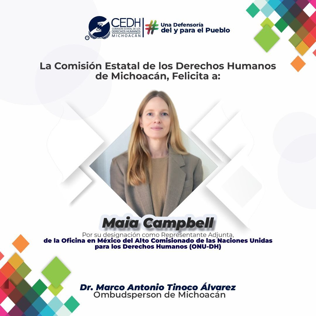 Desde la CEDH Michoacán nos sumamos a los parabienes por la designación de nuevos funcionarios en la Oficina en México del Alto Comisionado de la ONU, Onudh Mexico en espera que sea  en beneficio de la ciudadanía. #SomosunaDefensoríadeyparaelPueblo