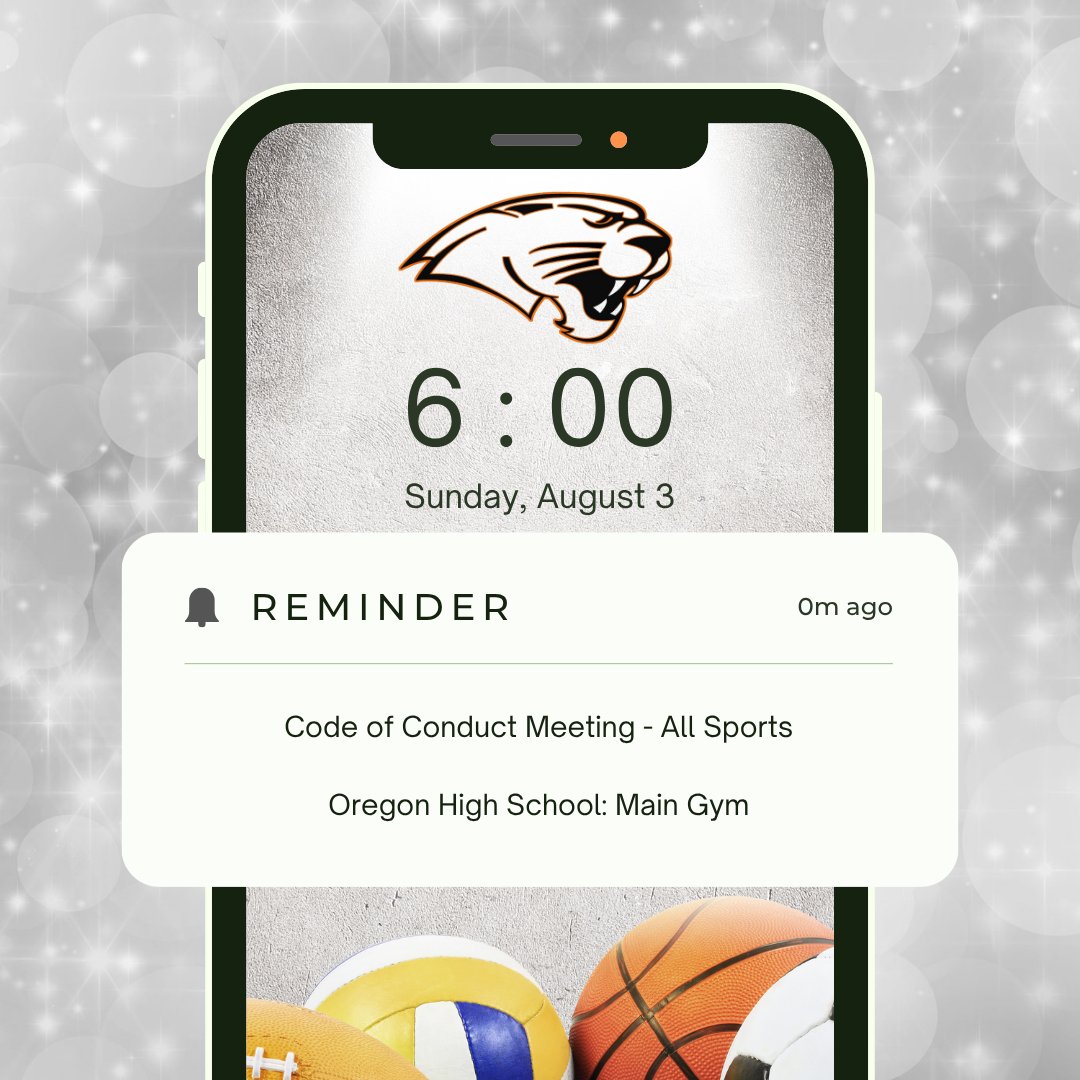 OregonPanthers's tweet image. A reminder that our 25-26 Code of Conduct meeting for all sports is scheduled for next Sunday, August 3. Start time is 6:00 PM in the OHS Main Gym. Our fall sports teams will be meeting with athletes & parents at the conclusion of the large group meeting. 🧡🖤
