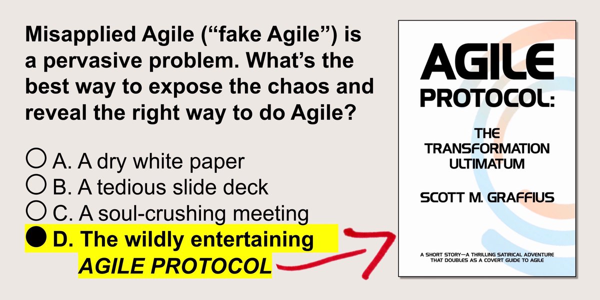 EA_x_AI's tweet image. A sharp, funny satire that sneaks legit Agile lessons into the hilarious story” — Goodreads review of Agile Protocol

🔗 Get the book on Amazon: amzn.to/43WtB58

#AgileTransformation #AgileTransformationBook #AgileSatire #SatireGoneWild #OffTheRailsFiction #WTFiction