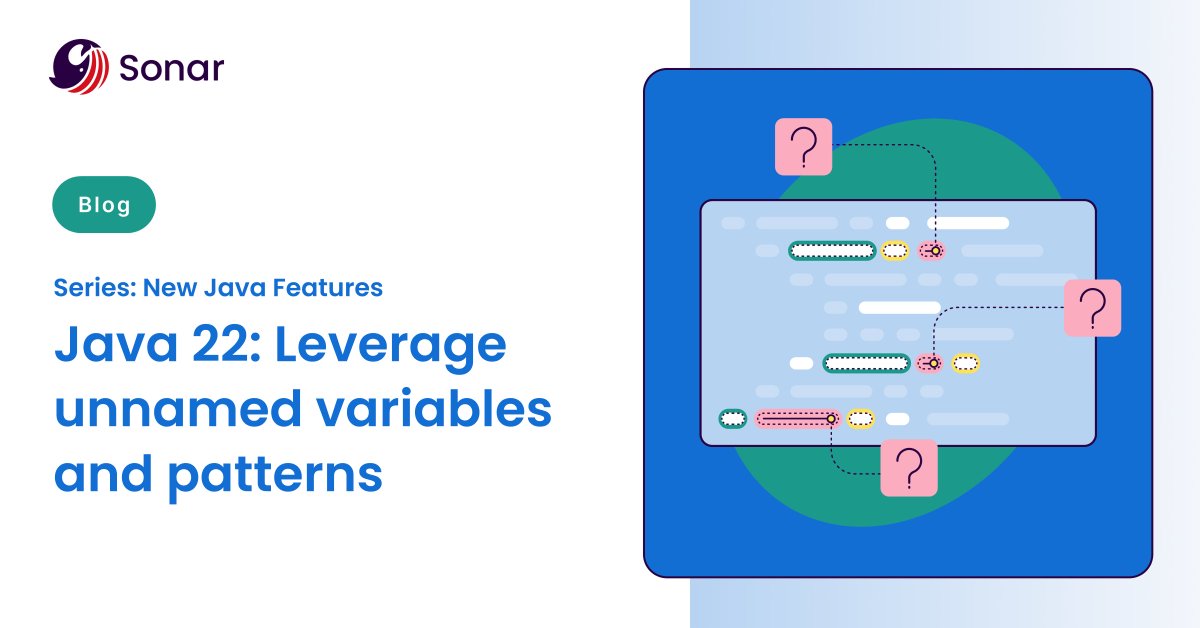 SonarSource's tweet image. Java 22's unnamed variables (_) are here to improve your code's clarity. Learn how to use them like a pro with best practices and new rules from #SonarQube. 👍
Read the blog from @vilojona: bit.ly/3UsE6Hk
#Java #Java22 #CodeQuality #CodeSecurity #Developers