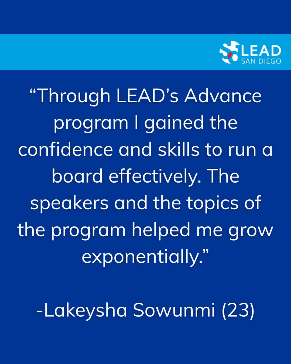 LEADSanDiego's tweet image. Today we hear from Lakeysha Sowunmi (23) about her experience with the LEAD Advance program. Advance is a LEAD San Diego program dedicated to elevating women through tailored coaching, mentorship, and skill building.

Interested in learning more? 
sdchamber.org/lead/advance-2/
