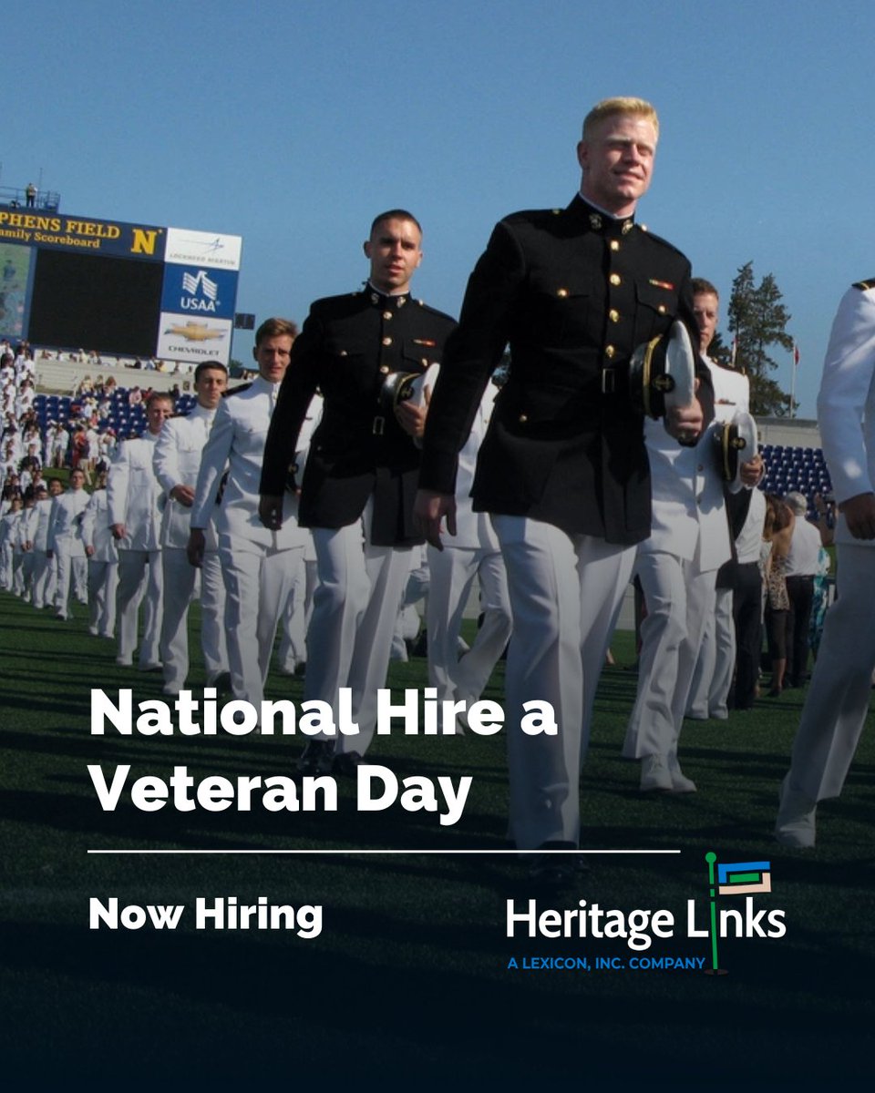 Today is National Hire a Veteran Day!

At Heritage Links, we’re proud to support those who’ve served.

Visit pulse.ly/yheqniwkcc call us at 501-490-4200, or email LexHR@Lexicon-inc.com to learn more.