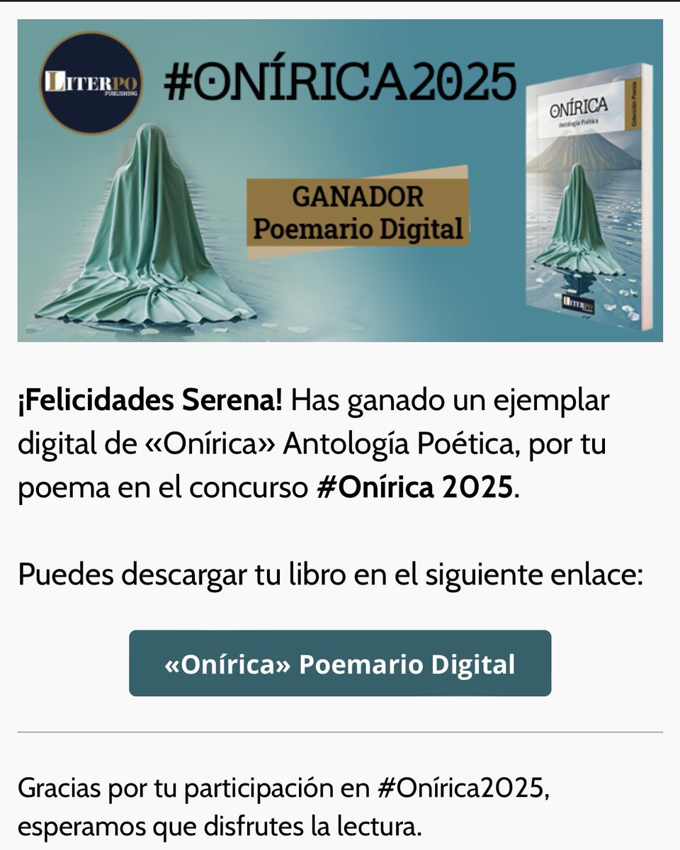 Serendipity___S's tweet image. 🌷🌷 Ya en mis manos la Antología Poética “Onírica” o más bien en mi dispositivo, elegí formato digital… 📘
Gracias a @LiterPo_Publish ‼️🌹