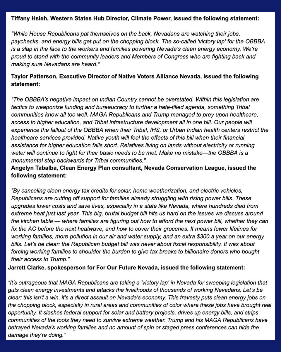 BattleBornProg's tweet image. House Republicans on the Ways & Means Committee are holding a hearing in Las Vegas today to promote the recently passed #OBBBA. Instead of celebration, they are being met with frustration from community members. Read everyone's statements here.