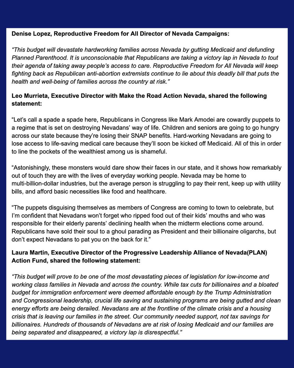 BattleBornProg's tweet image. House Republicans on the Ways & Means Committee are holding a hearing in Las Vegas today to promote the recently passed #OBBBA. Instead of celebration, they are being met with frustration from community members. Read everyone's statements here.