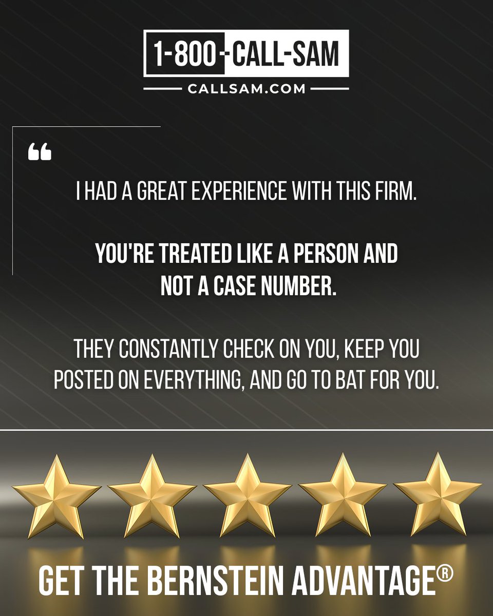 After an accident, there are two types of people: those who got The Bernstein Advantage® and those who wish they did. 💫

At Sam Bernstein Law, we treat our clients like family. Our team offers the care and support you need, while fighting to get you the money and justice you