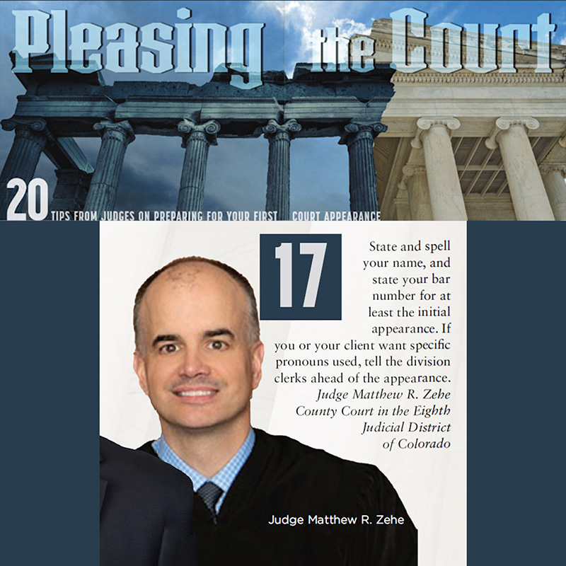 ABA Journal (@abajournal) on Twitter photo Pleasing the Court: 20 tips from judges on preparing for your first court appearance.
17. —Judge Matthew R. Zehe, County Court in the Eighth Judicial District of Colorado
Read the story here: ow.ly/skJU50WkCYO
#pleasingthecourt #judiciary #20tipsfromjudges Pleasing the Court: 20 tips from judges on preparing for your first court appearance.
17. —Judge Matthew R. Zehe, County Court in the Eighth Judicial District of Colorado
Read the story here: ow.ly/skJU50WkCYO
#pleasingthecourt #judiciary #20tipsfromjudges