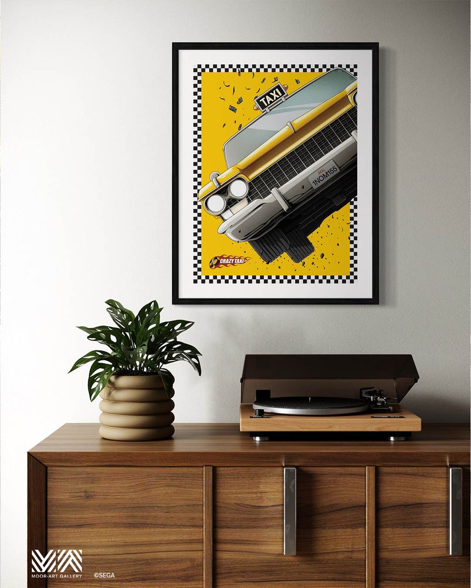 Take a drive down memory lane with ‘CRAZY TAXI’ by Housebear, available now from <a href="/MoorArtGallery/">Moor-Art Gallery</a> 💛

Get your hands on one of only 125 hand-numbered prints before they zoom away forever...

Ready, set, go! 🚕 bit.ly/SEGAMoorArt