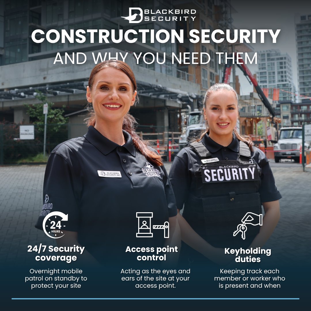 Blackbirdsecur1's tweet image. A majority of #construction site thefts happen after hours, but with #ProfessionalSecurity in place, incidents can drop by up to 70%.

#BlackbirdSecurity provides 24/7 overnight on-site protection, from access point control and keyholding to active #patrols that keep your project…